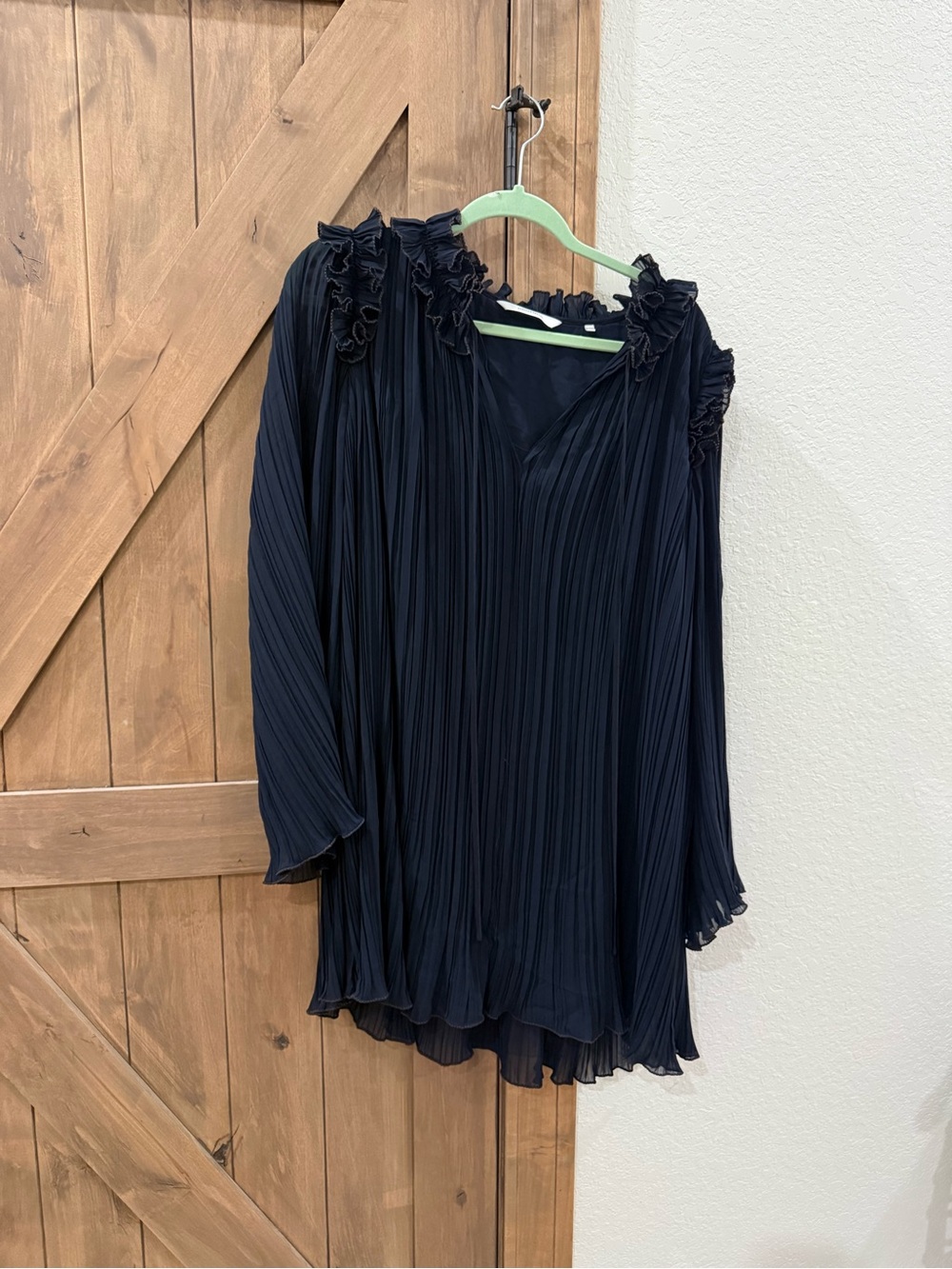 Rebecca Taylor Navy Pleated Ruffle-yoke dress large